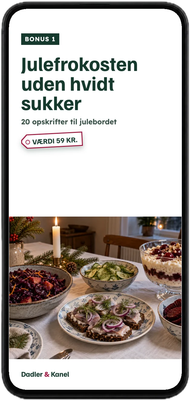 Forsiden af bonussen Julefrokosten uden hvidt sukker på en mobil