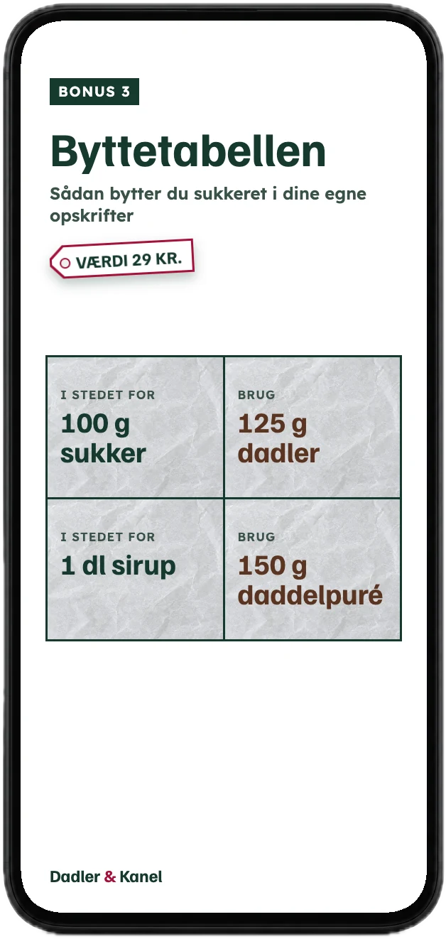 Forsiden af bonussen Byttetabellen på en mobil